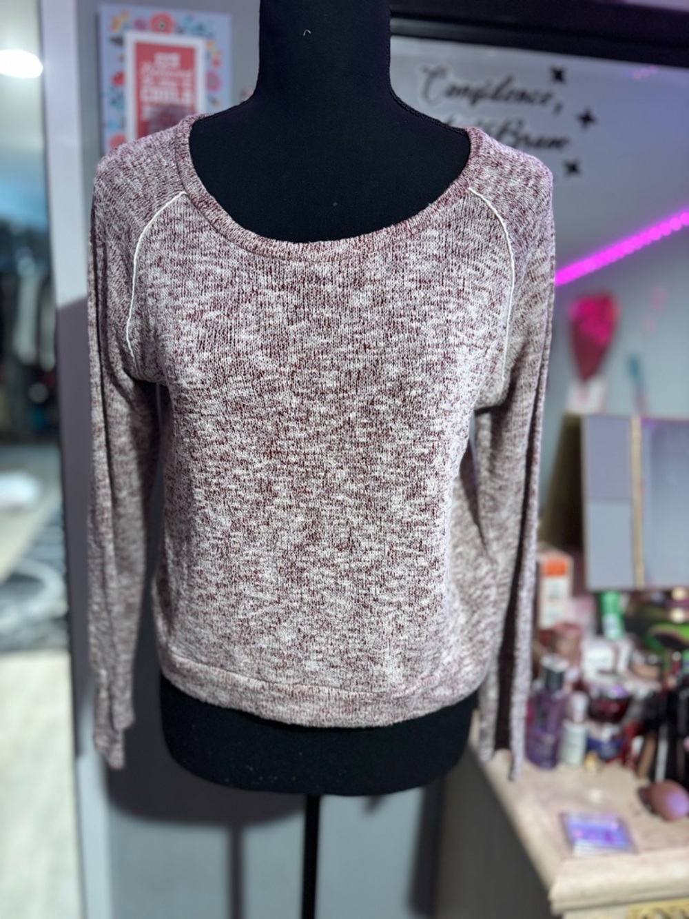 Mind Code Pink Marled Sweater with Lace Back Panel
